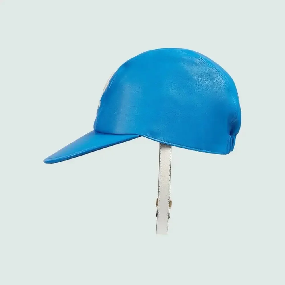 NWT Gucci x Adidas Blue Leather Logo Baseball Cap Hat L 58cm Removable Strap